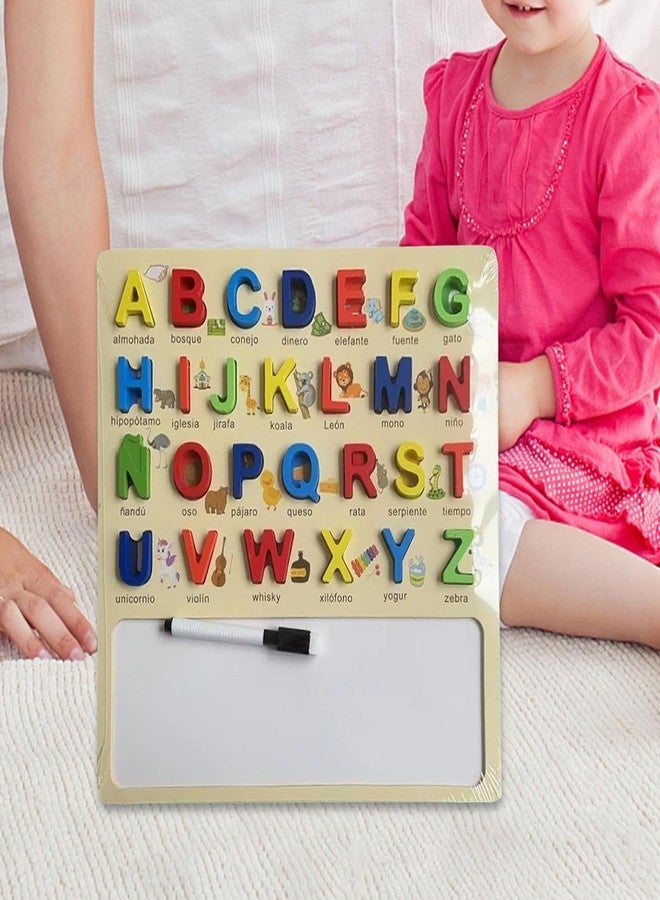 DIVHUK 3D Puzzles Alphabets Toys for Kids & Toddlers Educational Searching Tool Developing Mind Gaming Skill Abilities Wooden Large Capital with White Surface Drawing Board (ABCD) - Image 3